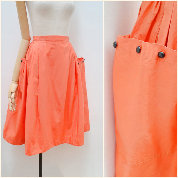 1950s Orange skirt with pockets - Small