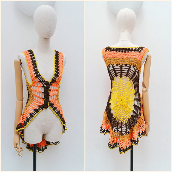 1970s Cobweb crochet waistcoat - XS S