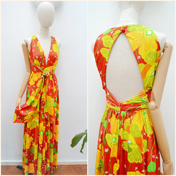 1970s Tie front open back maxi - Small