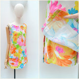 1960s Neon floral playsuit - Extra small