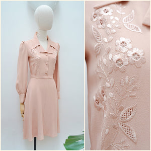 1940s Embroidered crepe dress - Extra small