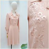 1940s Embroidered crepe dress - Extra small