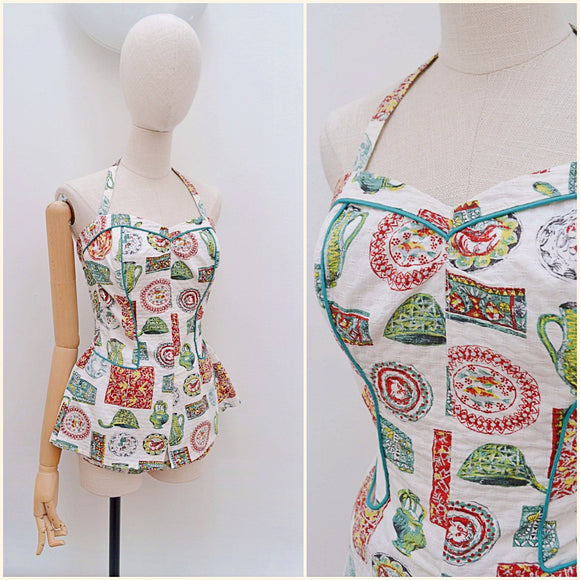 1950s Novelty print swim set - Extra small Small