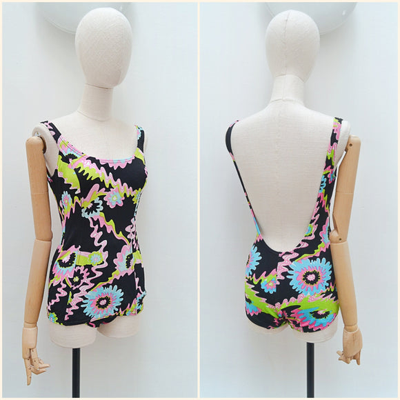 1930s Psychedelic printed swimsuit - Extra small Small