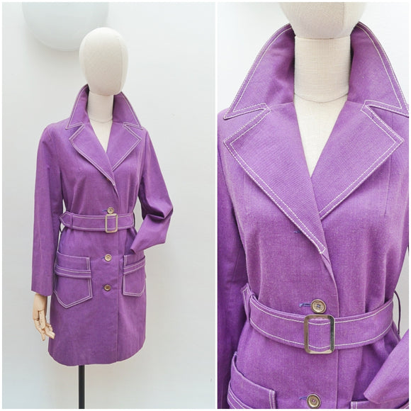 1970s Purple Quelrayn mackintosh raincoat - Small