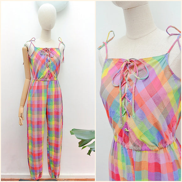 1980s Lace up front jumpsuit - Extra small Small