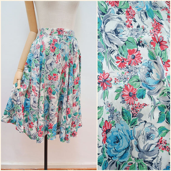 1940s Floral rayon full skirt - Extra small