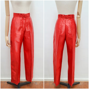 1970s Red satin belted trousers - Small