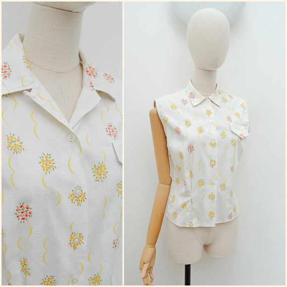 1950s Printed summer blouse - Medium Large