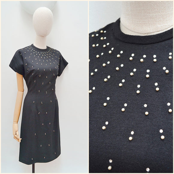 1950s Rhinestone studded sweater dress - Medium