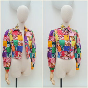 1970s Patchwork cotton blouse or light jacket - Extra small Small