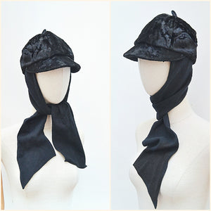 1960s Black velvet & wool scarf hat