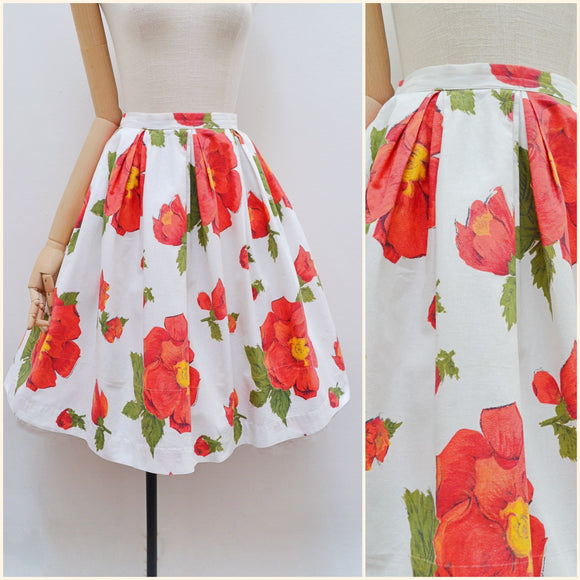 1950s Rose print full skirt - Extra small