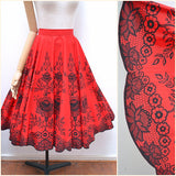 1950s Scallop hem rose print skirt - Small