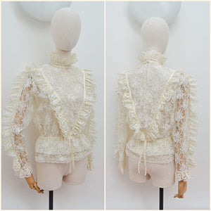 1980s Victoriana lace blouse - Medium