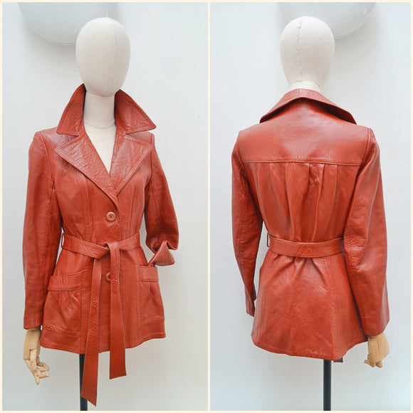 1970s Belted leather jacket - Small