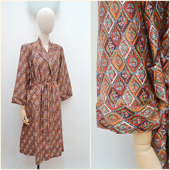 1940s Cotton sateen robe - Medium Large