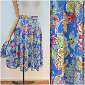 1940s Seersucker printed skirt - Medium Large