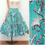 1950s Shaheen printed full skirt - Small Medium