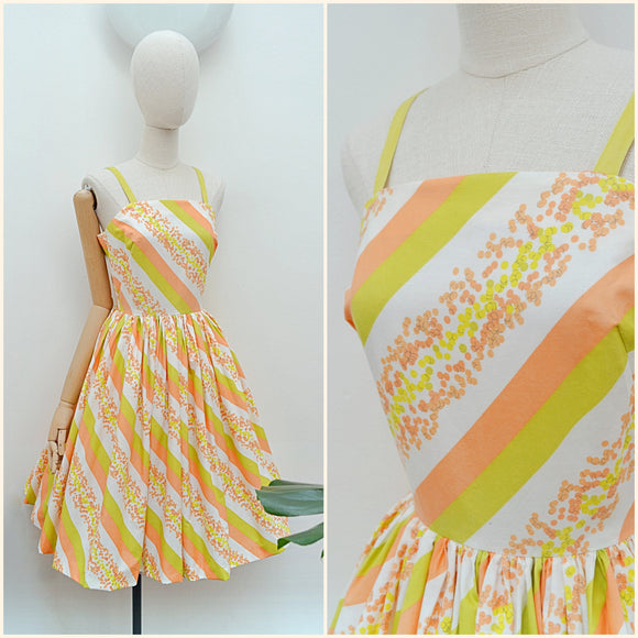 1950s Sherbert stripe cotton dress - Extra small