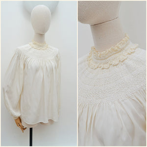 1930s Smocked rayon blouse - Small Medium