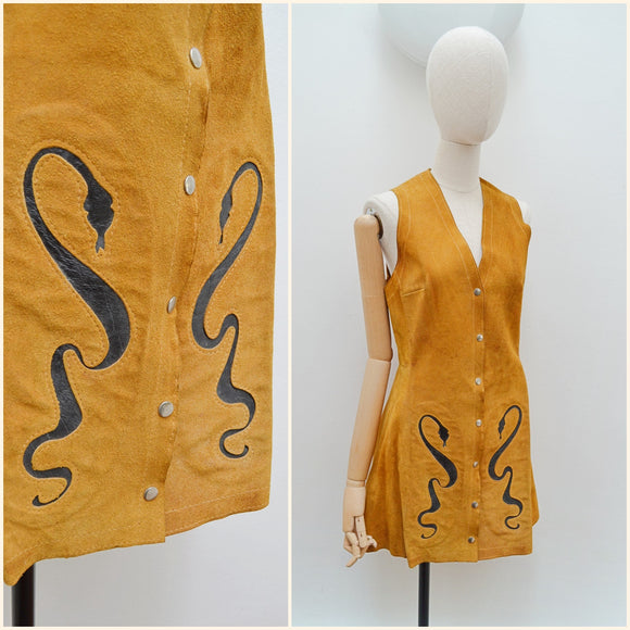 1970s Snake applique suede dress - Extra small Small