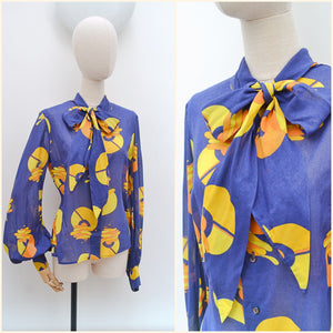 1970s St Michael cotton pussybow blouse - Large