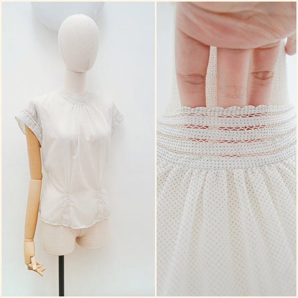1950s Fagoting embroidery sheer blouse - Medium Large