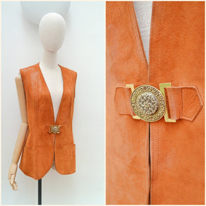 1970s Suede buckle front waistcoat - Small