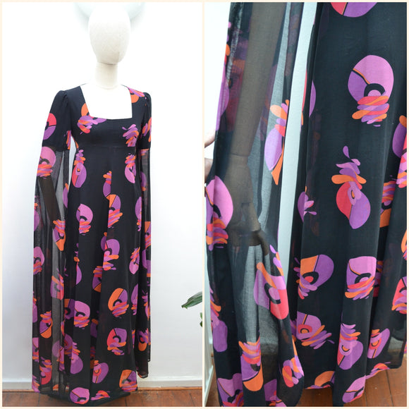 1970s Floor length sleeve maxi dress - Extra small