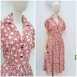 1940s Printed rayon day dress - Small