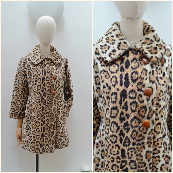 1960s Asymmetric front animal print coat - Extra small
