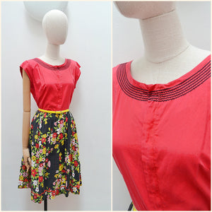 1960s Swirl label floral cotton zip front day dress - Medium