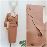 1950s Adjustable collar linen skirt suit - Extra small