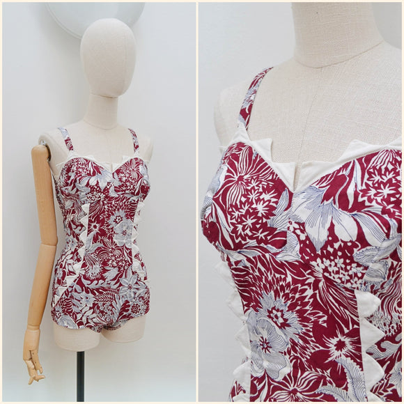 1940s Pointed trim swimsuit - Small Medium