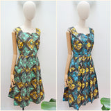 1950s Printed cotton dress with pocket - Medium