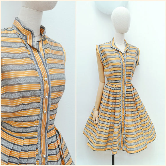 1950s Stripe organza day dress - Extra small