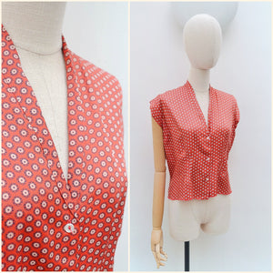 1950s Printed light blouse - Large