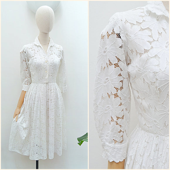 1950s Lace shirtwaister dress - Extra Small