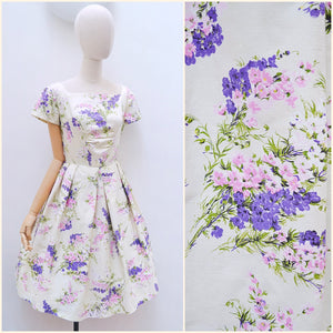 1950s Wisteria print cotton dress - Small