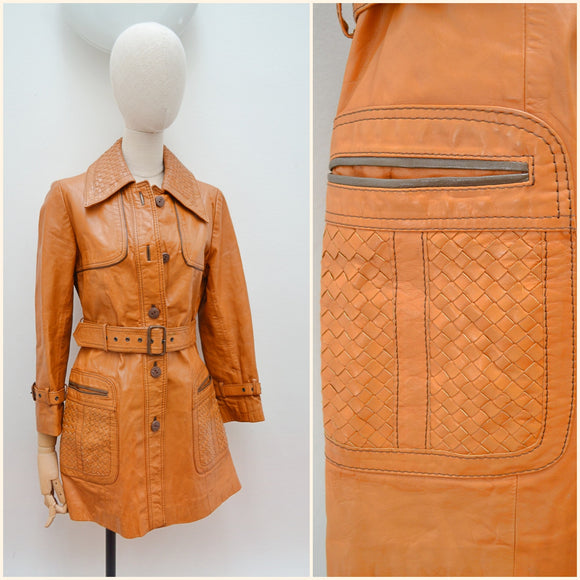 1970s Woven leather belted jacket - Small
