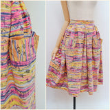 1950s Printed cotton skirt with pockets - Extra small