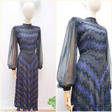 1940s Sheer sleeve evening dress - Small