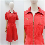 1970s Corduroy zip front dress - Small Medium