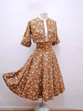 1940s Cocoa brown printed high waist skirt & bolero set
