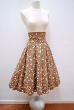 1940s Cocoa brown printed high waist skirt & bolero set