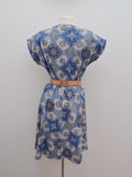1940s Blue printed cotton dress with pockets - Large Extra large
