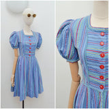 1940s Striped seersucker puffed sleeve day dress - Extra small