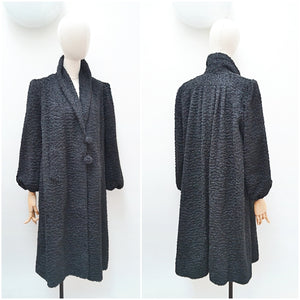 1940s Black wool boucle winter coat - Medium Large