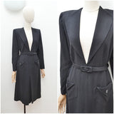 1940s Black wool plunge front dress - Extra X large